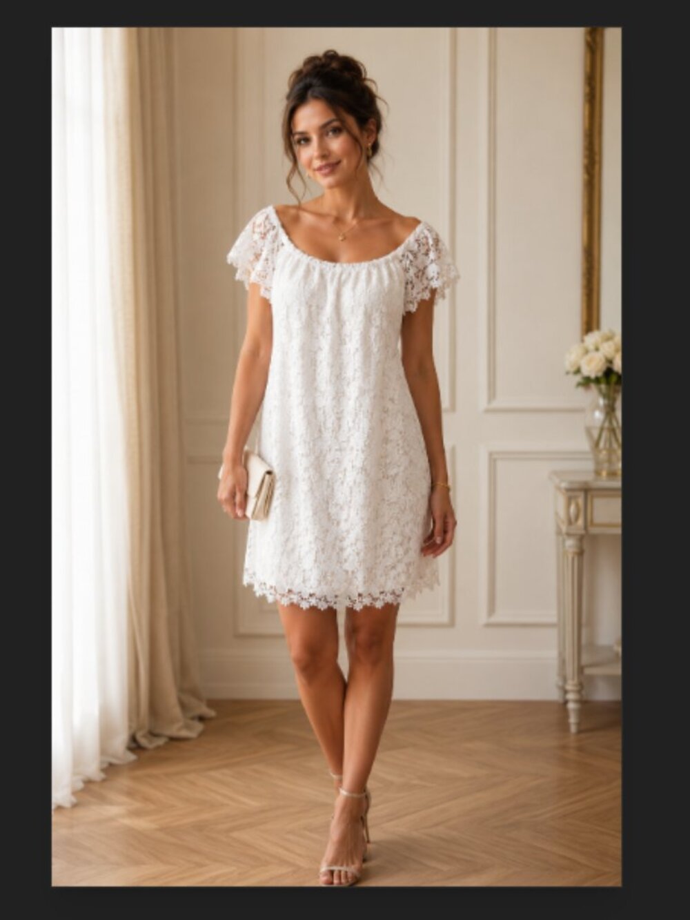 Lauren Ralph Lauren White Lace Short Sleeve Shift Dress